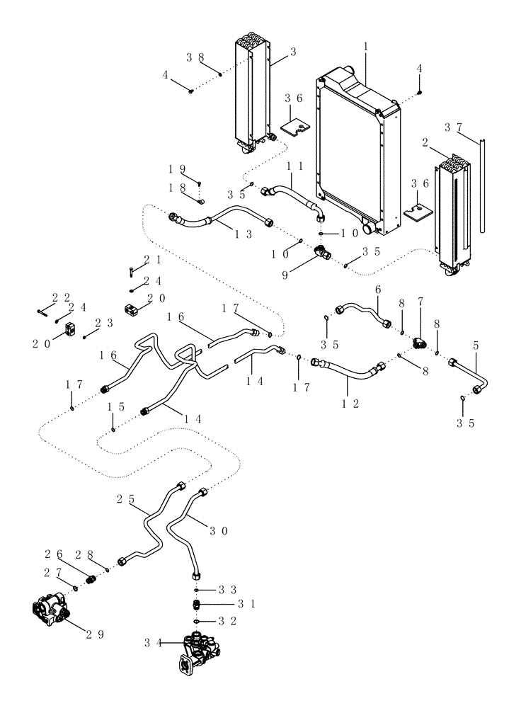 Схема запчастей Case IH MX210 - (08-01) - HYDRAULIC SYSTEM - OIL COOLER (08) - HYDRAULICS