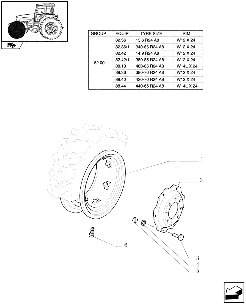 Схема запчастей Case IH FARMALL 95U - (82.00[04]) - FRONT WHEELS - 4WD (11) - WHEELS/TRACKS
