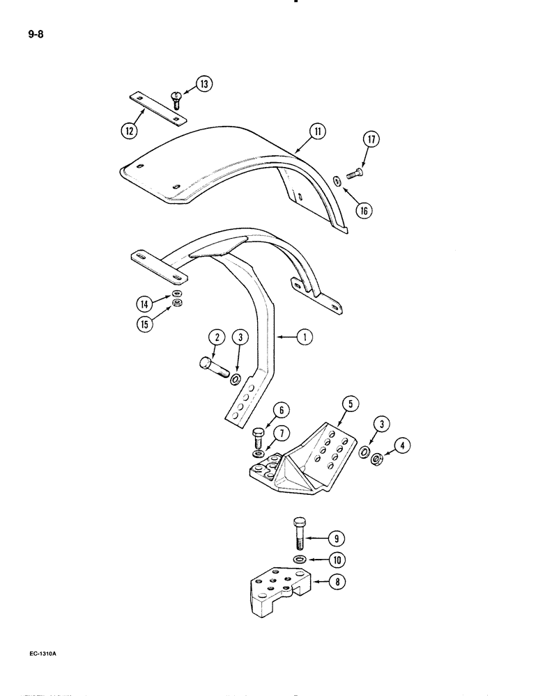 Схема запчастей Case IH 595 - (9-008) - FRONT SPLASH SHIELDS, MFD TRACTOR, WITH 12.4 X 24 INCH TIRES (09) - CHASSIS/ATTACHMENTS