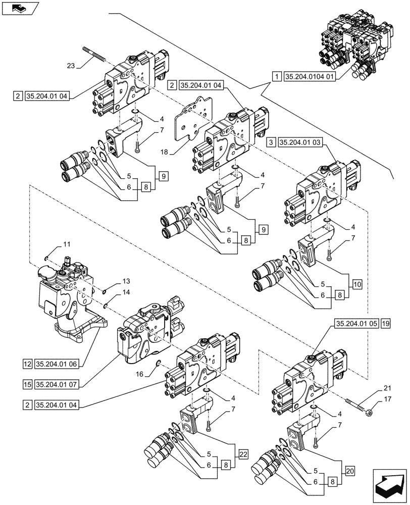 Схема запчастей Case IH PUMA 200 - (35.204.0104[02]) - 5 REMOTE CONTROL VALVES, ELECTRONIC, COMPONENTS (VAR.729252-743825 / 743669) (35) - HYDRAULIC SYSTEMS