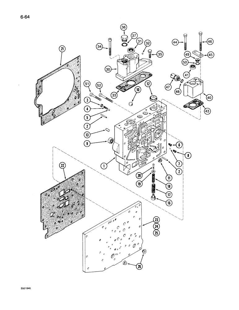 Схема запчастей Case IH 7140 - (6-064) - TRANSMISSION CONTROL VALVE ASSEMBLY, BODY SECTION AND BODY PLATE, TWO SPEED REVERSE VALVES (06) - POWER TRAIN