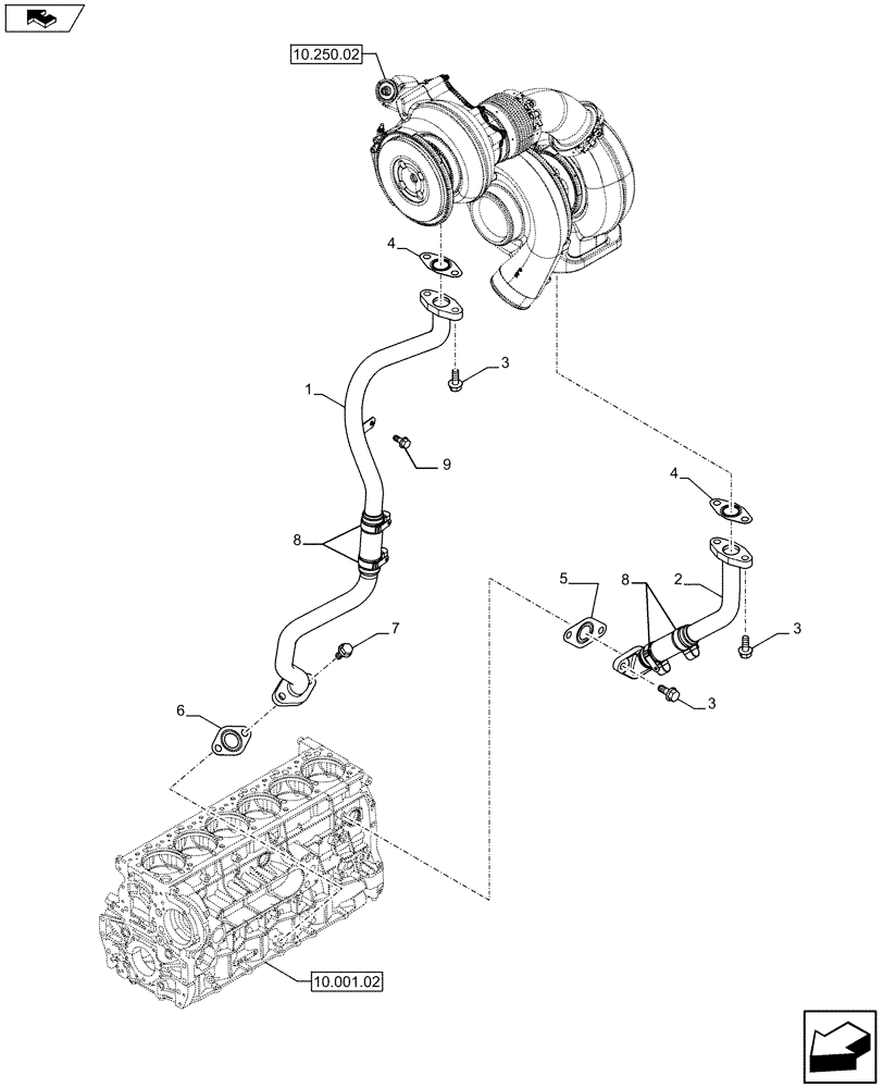 Схема запчастей Case IH F3DFE613B A001 - (10.250.03[02]) - TURBOBLOWER PIPES (504386825) (10) - ENGINE