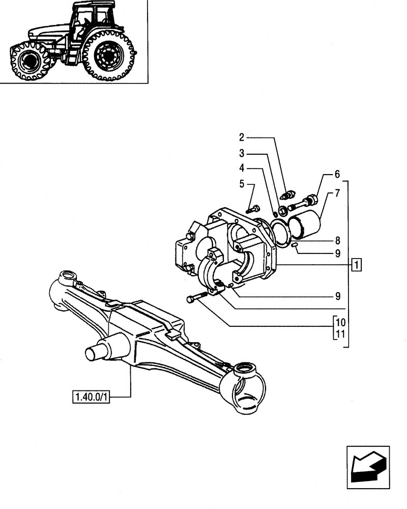 Схема запчастей Case IH JX75 - (1.40.1/05) - (VAR.324) 4WD FRONT AXLE WITH SLIP CONTROL FRONT BRAKE - SUPPORT (04) - FRONT AXLE & STEERING