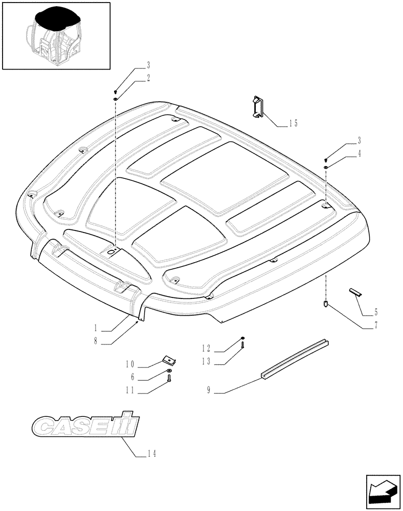 Схема запчастей Case IH PUMA 210 - (1.94.0/01[01]) - (VAR.008-095) NAR ROOF WITH HIGH PROFILE LESS HIGH VISIBILITY PANEL - ROOF (10) - OPERATORS PLATFORM/CAB