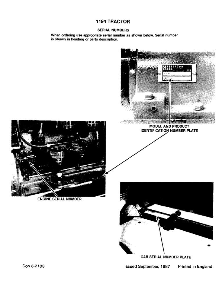 Схема запчастей Case IH 1194 - (1-03) - SERIAL NUMBER LOCATIONS (00) - PICTORIAL INDEX