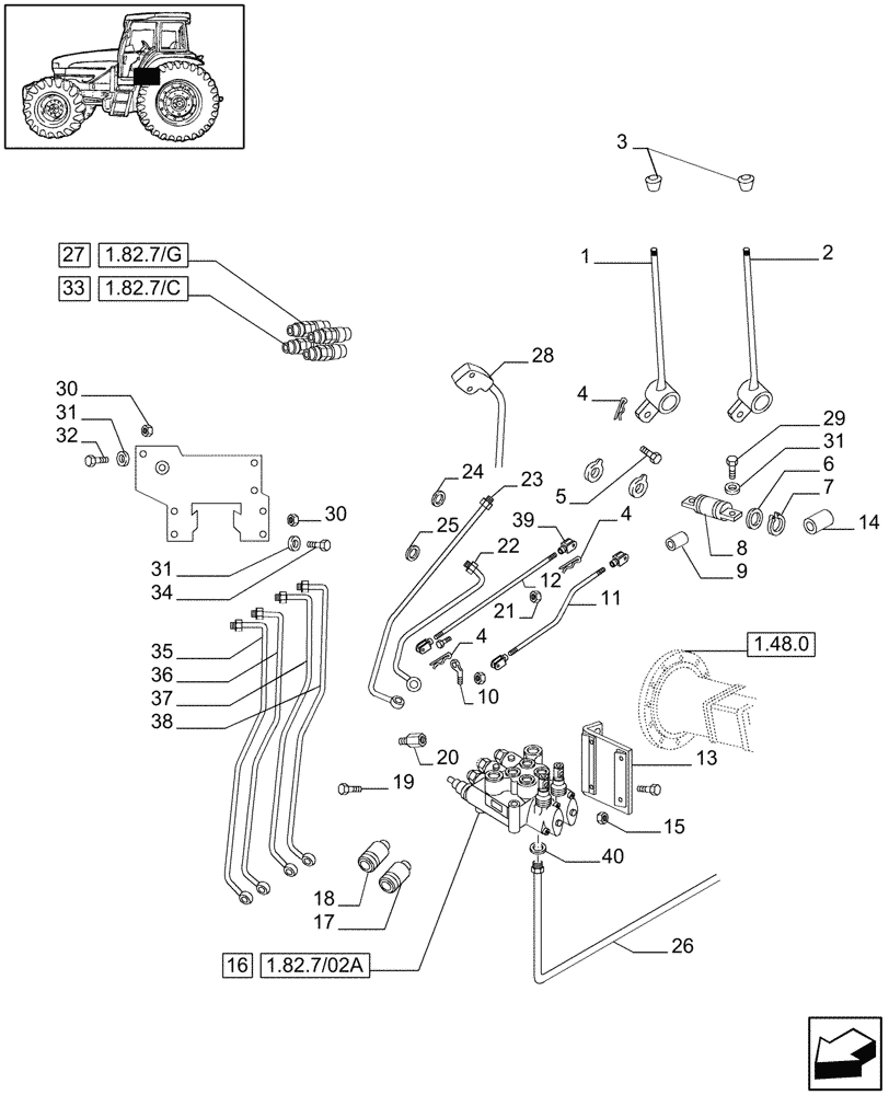 Схема запчастей Case IH JX75 - (1.82.7/04) - (VAR.417) 2 CONTROL VALVES (1 S/D W/KICK OUT + 1 DOUBLE ACTING W/FLOAT W/KICK OUT) (07) - HYDRAULIC SYSTEM