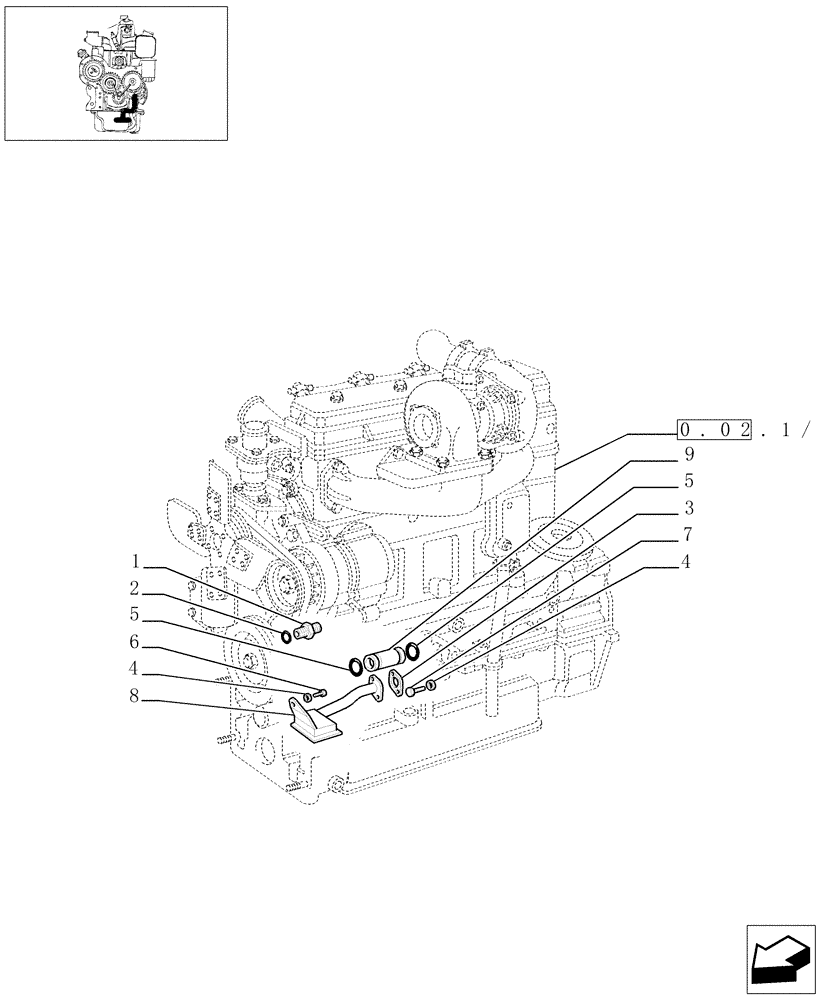 Схема запчастей Case IH JX95 - (0.30.5/02) - PIPING ENGINE OIL (01) - ENGINE