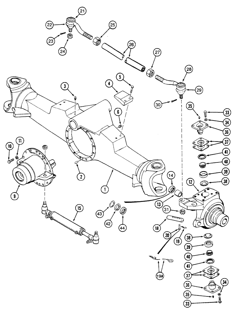 Схема запчастей Case IH 7220 - (5-034) - FRONT AXLE HOUSING, STEERING KNUCKLE AND TIE ROD, MFD TRACTOR (05) - STEERING