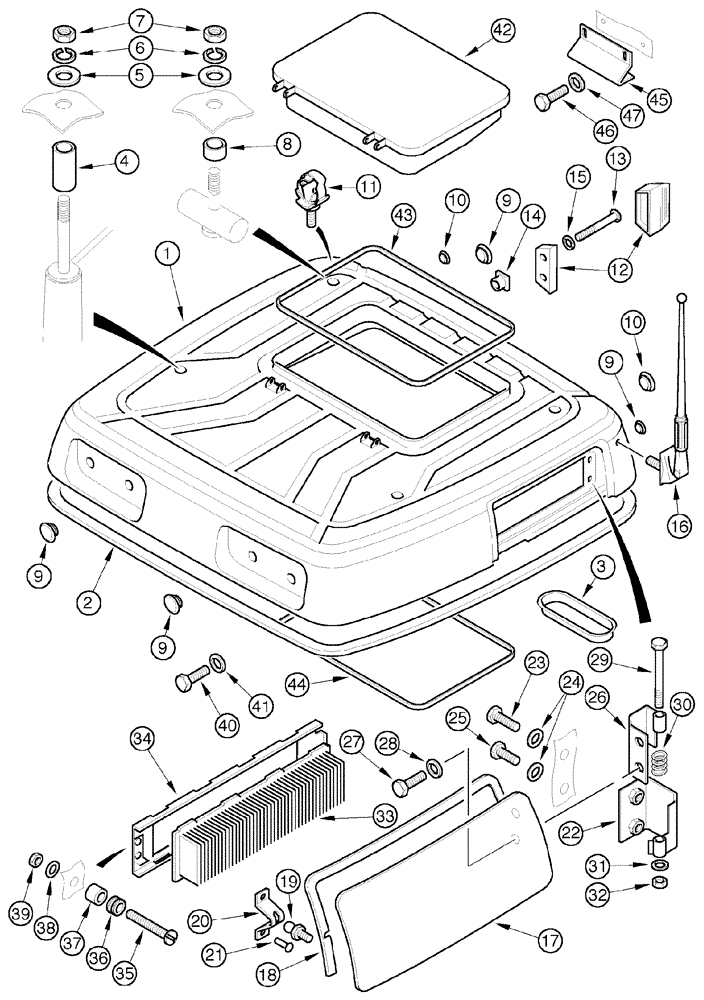 Схема запчастей Case IH MX135 - (09-32) - ROOF WITH HATCH (09) - CHASSIS/ATTACHMENTS