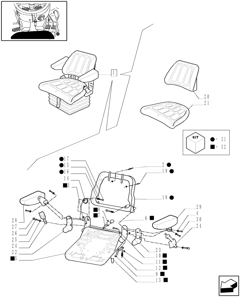 Схема запчастей Case IH JX60 - (1.92.85/03A[01]) - SEAT, DRIVER - BREAKDOWN - C5662 (10) - OPERATORS PLATFORM/CAB