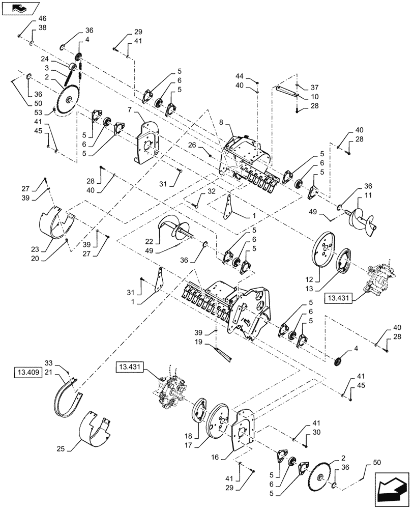 Схема запчастей Case IH RB564 - (13.421) - 2M WIDE PICKUP W/ STUFFER FEEDER, AUGER (13) - FEEDER
