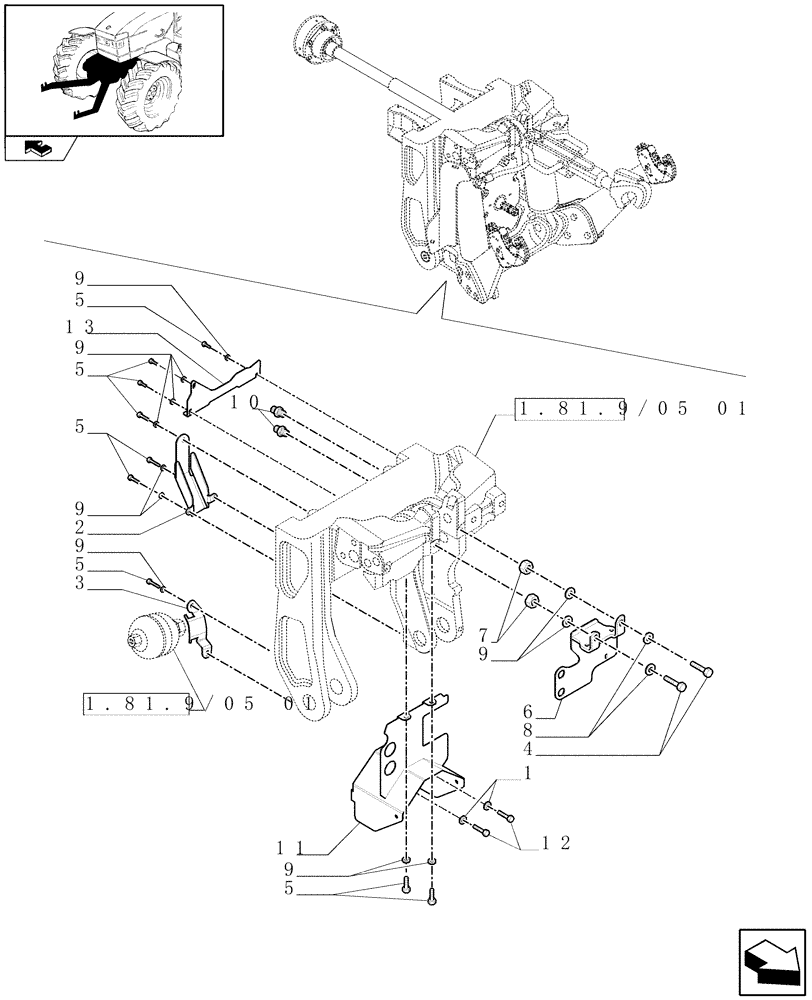 Схема запчастей Case IH PUMA 165 - (1.81.9/05[03]) - (VAR.092) FRONT HPL WITH PTO, LESS AUX. COUPLERS - BRACKETS (07) - HYDRAULIC SYSTEM