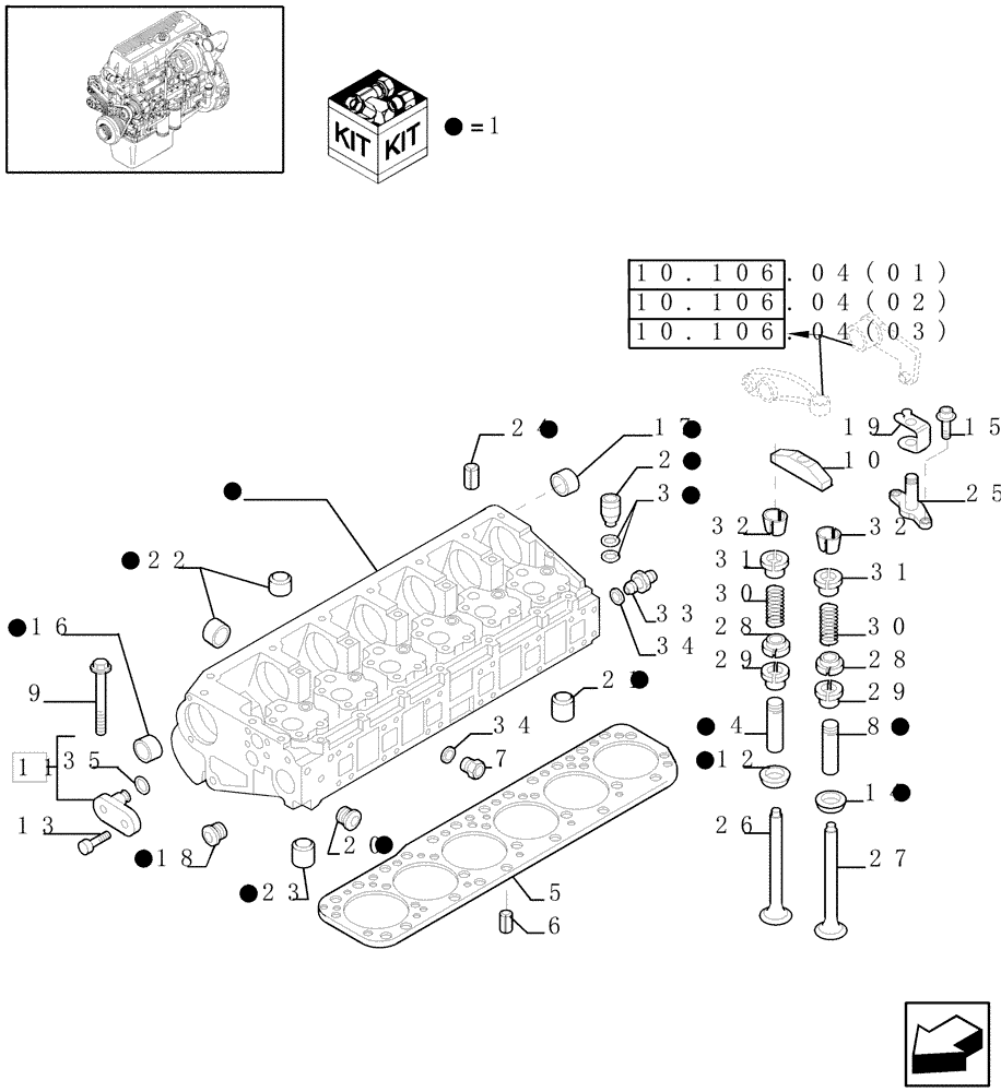 Схема запчастей Case IH 9010 - (10.101.02[03]) - CYLINDER HEAD & RELATED PARTS - 9010 (10) - ENGINE