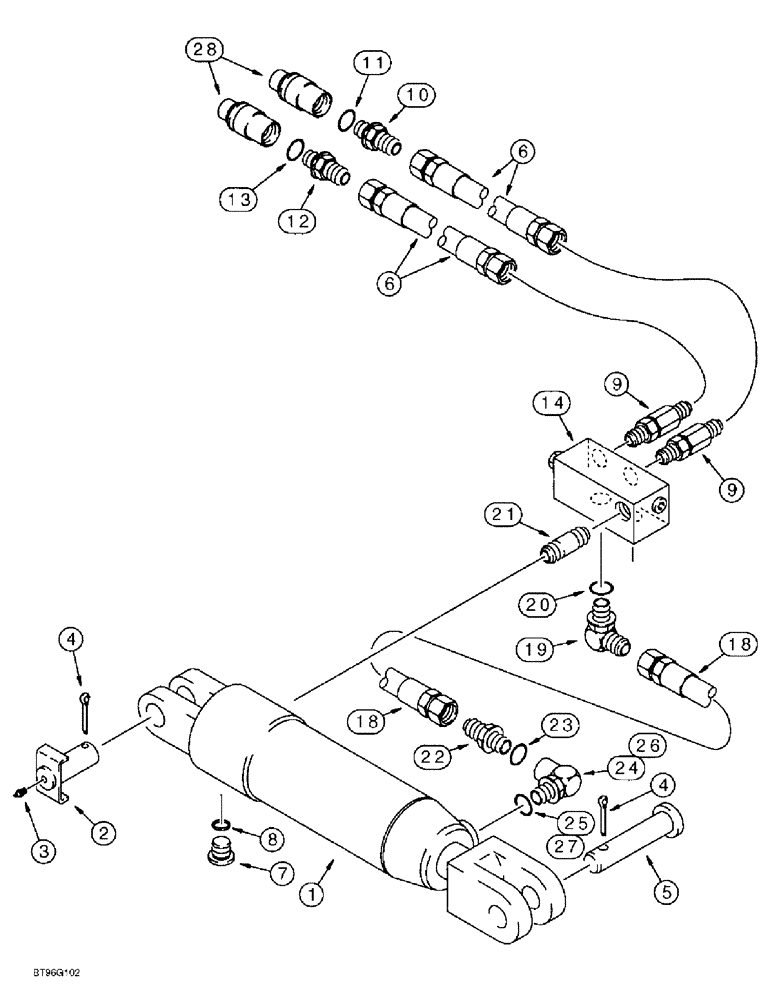 Схема запчастей Case IH 145 - (08-02) - ROLL OVER CYLINDER HYDRAULICS AND CONNECTIONS, PLOWS WITH WELDED BODY HYDRAULIC CYLINDER (08) - HYDRAULICS