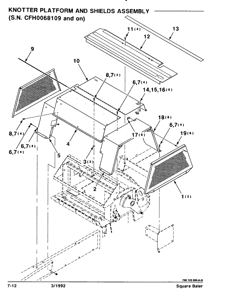 Схема запчастей Case IH 8570 - (7-12) - KNOTTER PLATFORM AND SHIELDS ASSEMBLY, SERIAL NO. CFH0068109 AND ON (12) - MAIN FRAME
