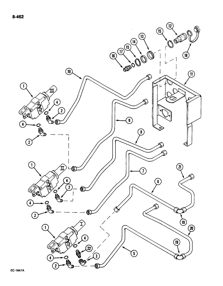 Схема запчастей Case IH 585 - (8-462) - AUXILIARY VALVES COUPLINGS AND PIPES, WITH CAB, P.I.N. 18001 AND AFTER (08) - HYDRAULICS