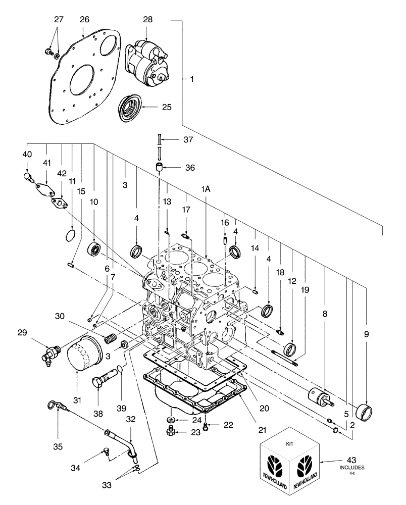 Схема запчастей Case IH DX29 - (01.01) - CYLINDER BLOCK (01) - ENGINE