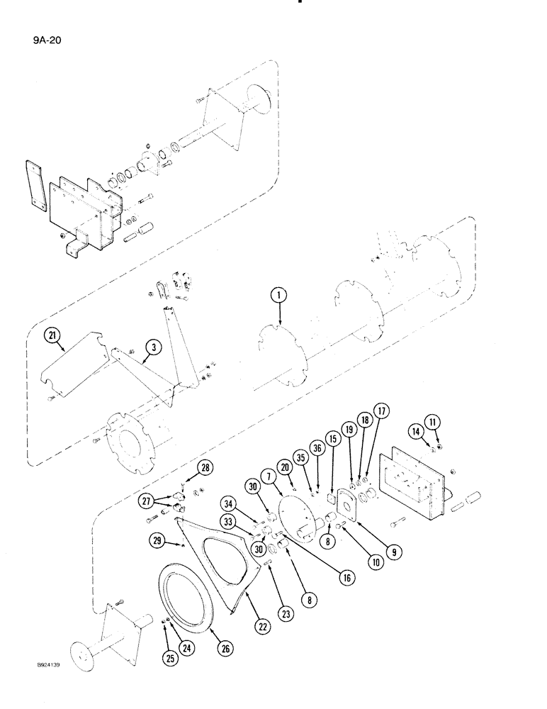 Схема запчастей Case IH 1020 - (9A-20) - 6 BAT REEL, SINGLE ECCENTRIC, PLASTIC TINES, 15, 16-1/2, 17-1/2 AND 20 FOOT HEADER (HART-CARTER) (58) - ATTACHMENTS/HEADERS