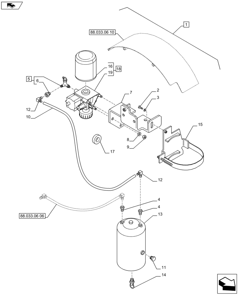 Схема запчастей Case IH PUMA 200 - (88.033.06[05]) - DIA KIT - PNEUMATIC TRAILER BRAKE (ITALY) - REGENERATION AIR DRYER, TANKS AND PIPES (88) - ACCESSORIES
