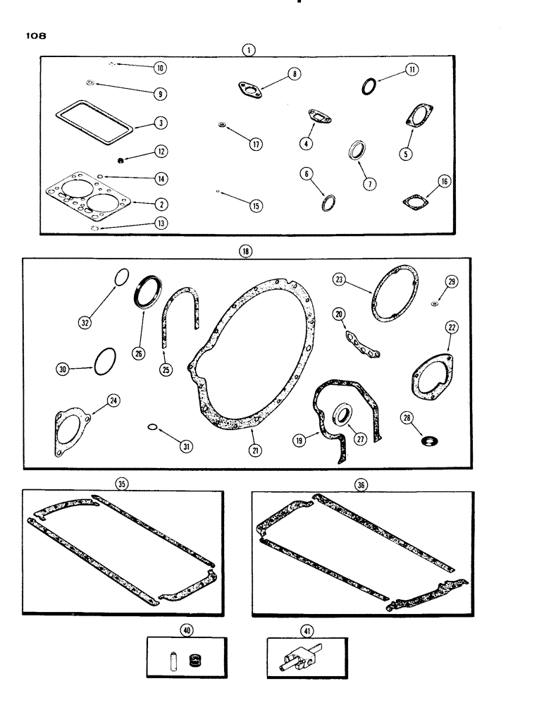 Схема запчастей Case IH 730 SERIES - (108) - ENGINE GASKET KITS, MODEL 730, 251 SPARK IGNITION ENGINE (02) - ENGINE