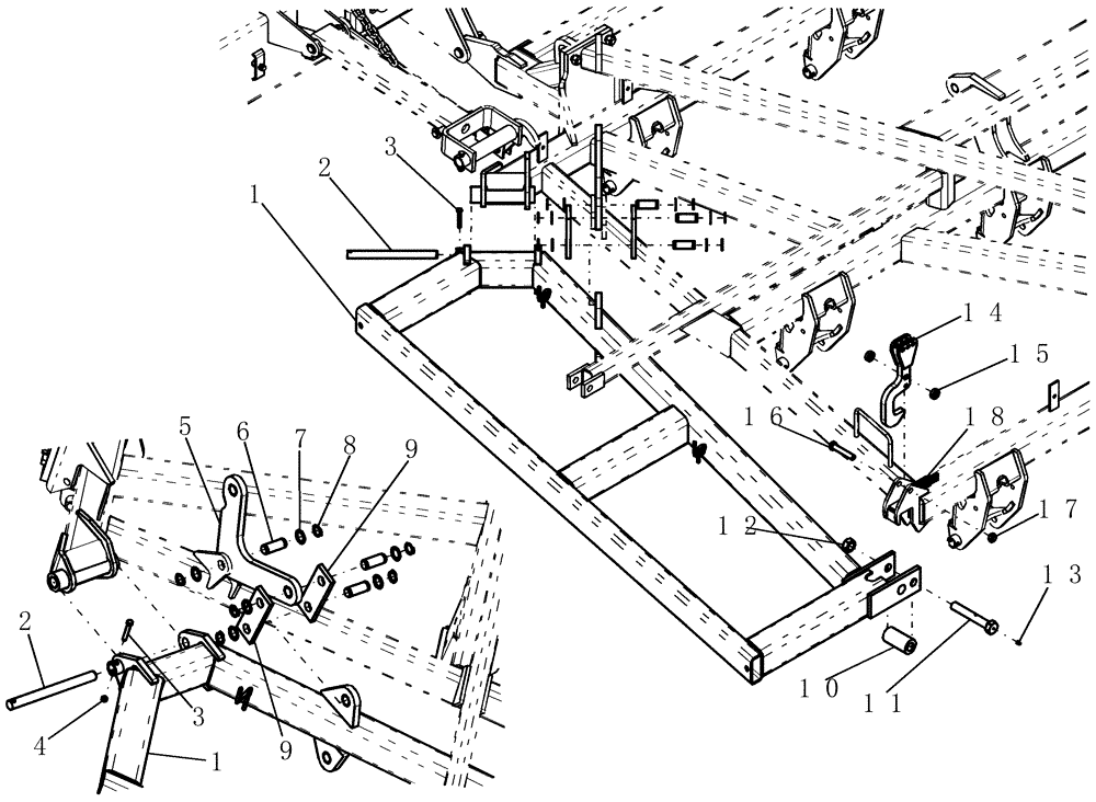 Схема запчастей Case IH 800 - (39.100.14) - INNER WING FOLDAWAY FRAME (60 AND 70) (39) - FRAMES AND BALLASTING