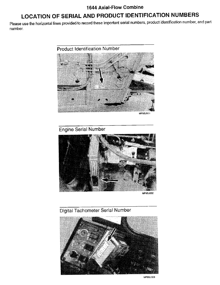 Схема запчастей Case IH 1644 - (1-02) - LOCATION OF SERIAL AND PRODUCT IDENTIFICATION NUMBERS (00) - PICTORIAL INDEX