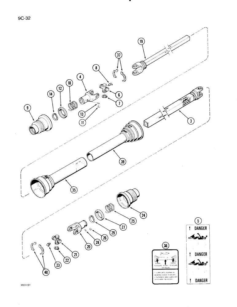 Схема запчастей Case IH 1020 - (9C-32) - AUGER AND KNIFE DRIVE SHAFT, 22-1/2, 25 AND 30 FOOT HEADER, HAYES-DANA (58) - ATTACHMENTS/HEADERS