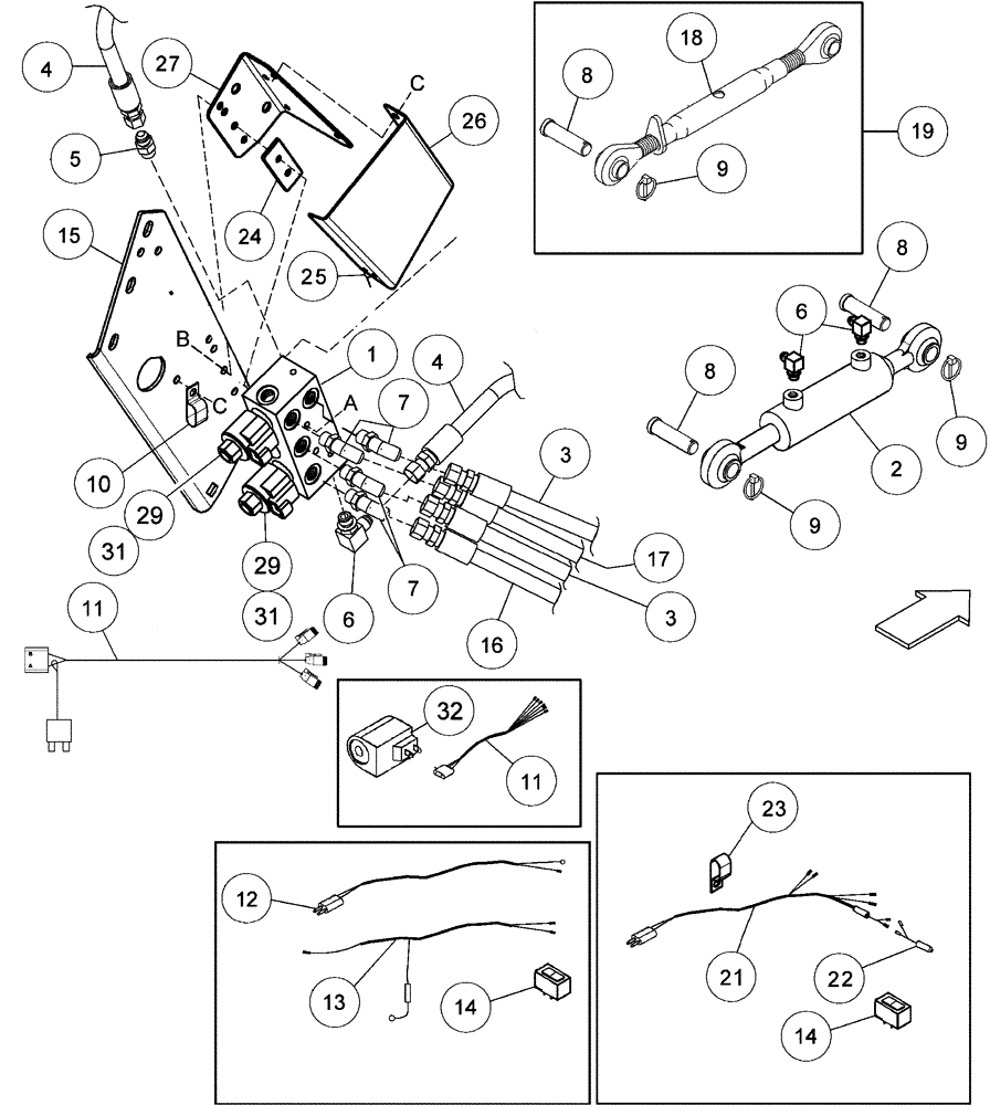 Схема запчастей Case IH 2052 - (09-48) - SELECTOR VALVE AND CENTER LINK (03) - CHASSIS/MOUNTED EQUIPMENT