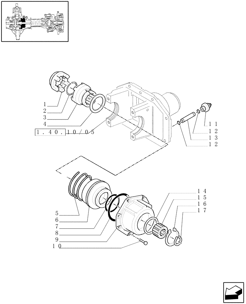 Схема запчастей Case IH MAXXUM 100 - (1.40.10/08) - (CL.3) FRONT AXLE WITH DOG CLUTCH LESS STEERING SENSOR - DIFFERENTIAL LOCK (VAR.330416) (04) - FRONT AXLE & STEERING