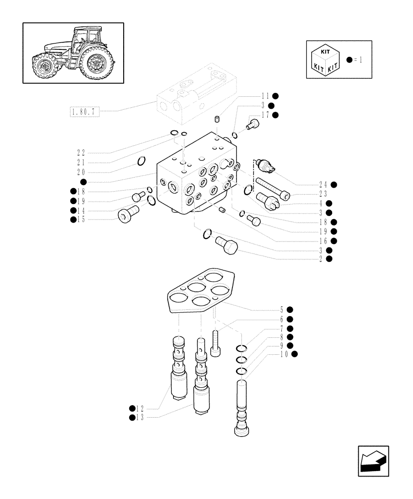 Схема запчастей Case IH MXU115 - (1.80.7/01[01]) - (VAR.095-100) 2WD CREEPER TRANSMISSION FOR TRANS. 16X16-24X24 - CONTROL VALVE AND RELEVANT PARTS (07) - HYDRAULIC SYSTEM