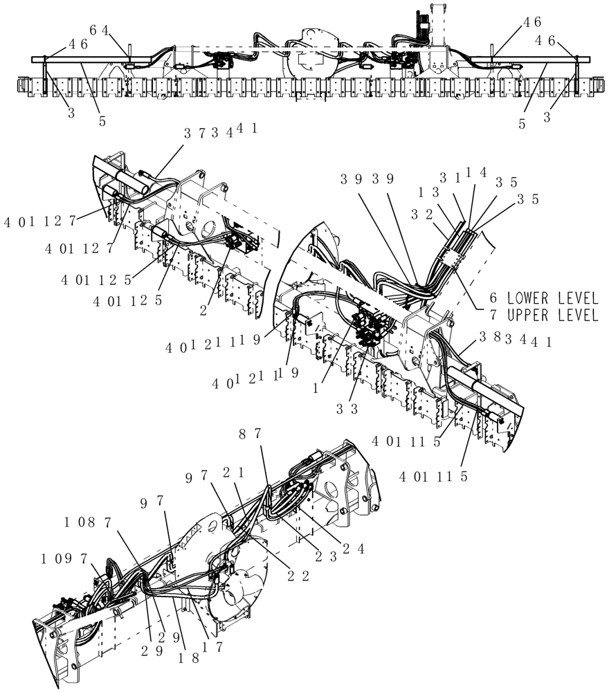 Схема запчастей Case IH 1200PT - (A.10.A[34]) - LAYOUT HYD HOSES ROUTING 12/23 ROW (BSN CBJ022251) A - Distribution Systems
