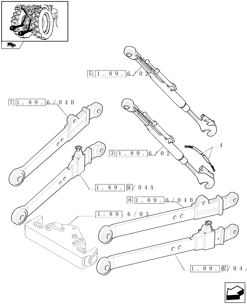 Схема запчастей Case IH FARMALL 95U - (1.89.6/04) - 3 POINT LINKAGE WITH CAT.2 FLEXIBLE ENDS FOR EDC - W/CAB (VAR.331902) (09) - IMPLEMENT LIFT