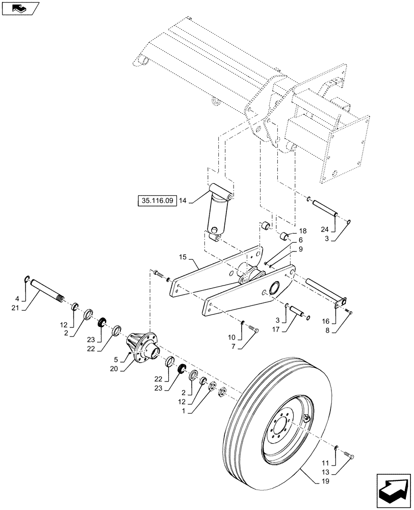 Схема запчастей Case IH 1250 - (44.100.03) - WHEEL, HIGH FLOATATION WING - 24 ROW (44) - WHEELS