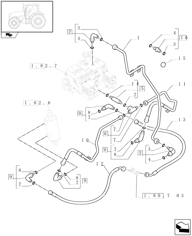 Схема запчастей Case IH PUMA 180 - (1.82.1[03]) - LIFTER LINES - LIFTER CYLINDERS PIPES AND REMOTE CONTROL VALVES DRAIN (07) - HYDRAULIC SYSTEM