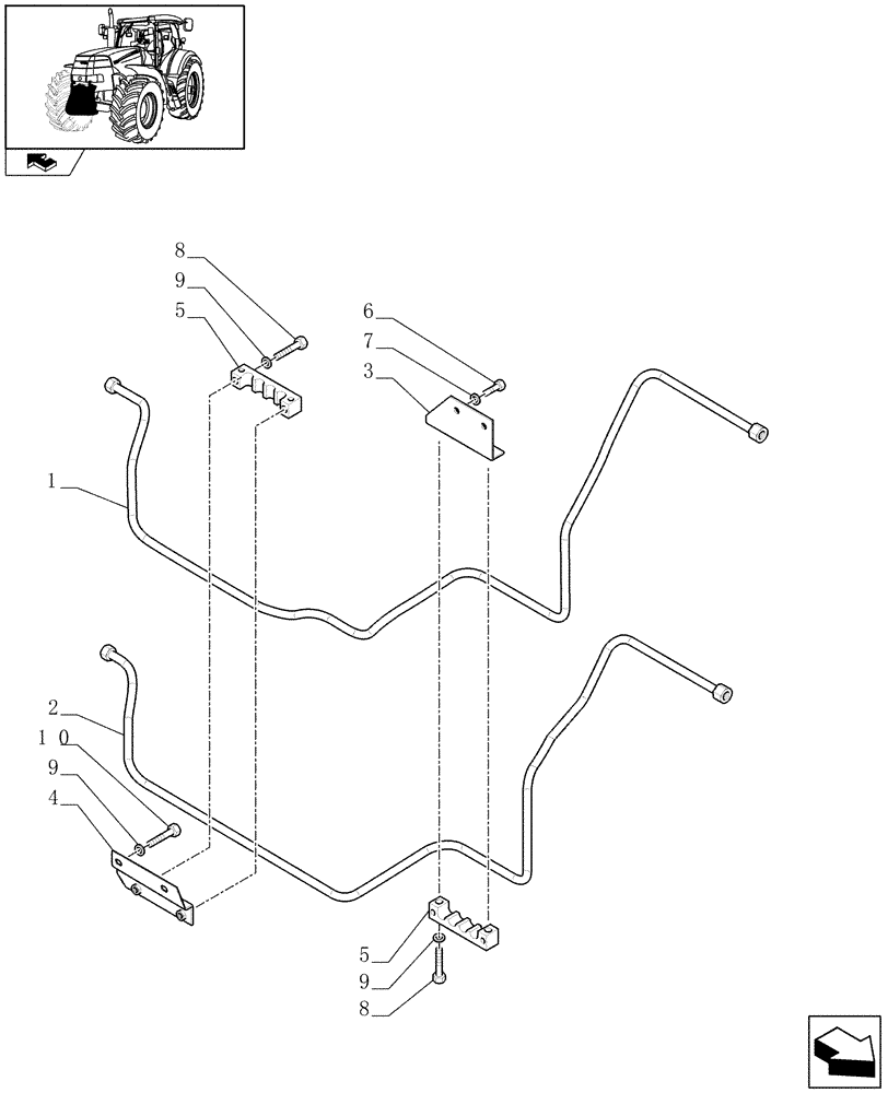 Схема запчастей Case IH PUMA 165 - (1.81.9[04A]) - (VAR.088) FRONT HPL FOR REAR REMOTES LESS PTO, LESS AUX. COUPLERS - PIPES AND BRACKETS - D6726 (07) - HYDRAULIC SYSTEM