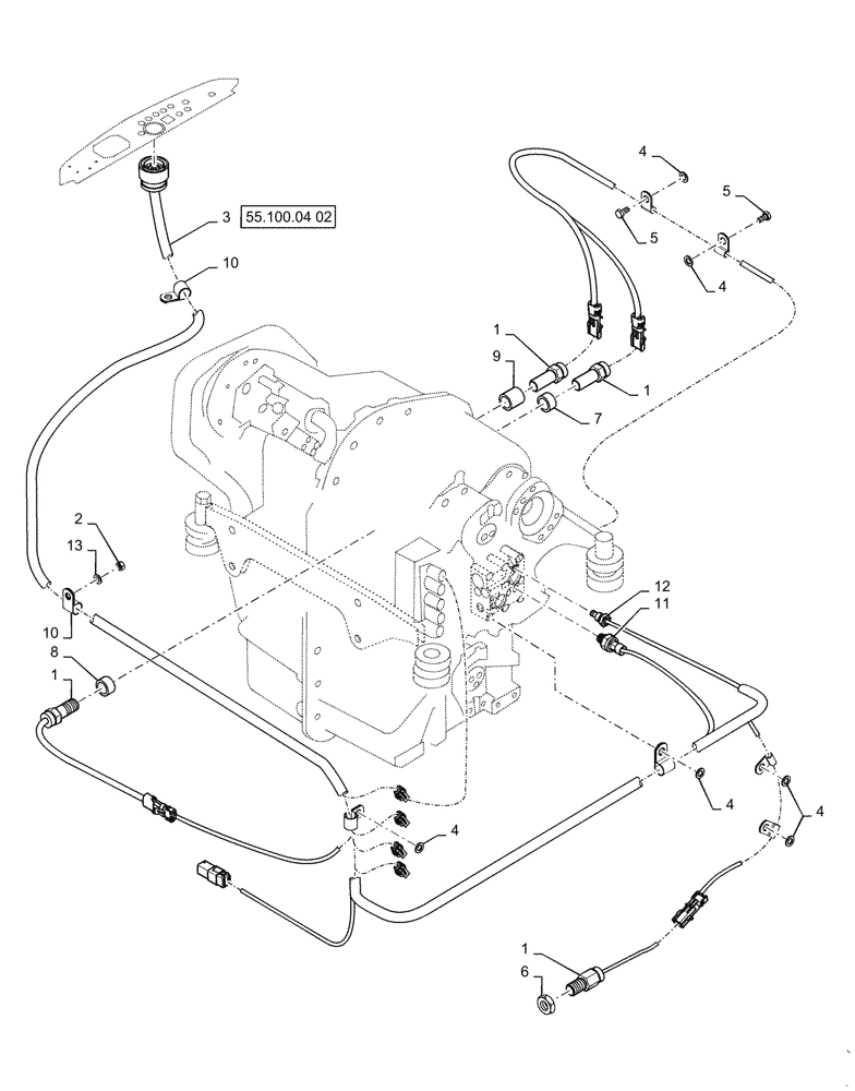 Схема запчастей Case IH STEIGER 600 - (55.100.05[01]) - HARNESS - TRANSMISSION LAYOUT (55) - ELECTRICAL SYSTEMS