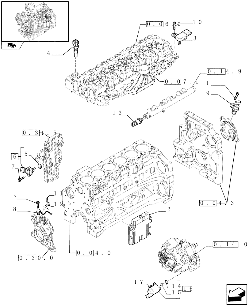 Схема запчастей Case IH PUMA 155 - (1.75.0[01]) - ENGINE SENSORS AND ELECTRONIC UNIT (06) - ELECTRICAL SYSTEMS
