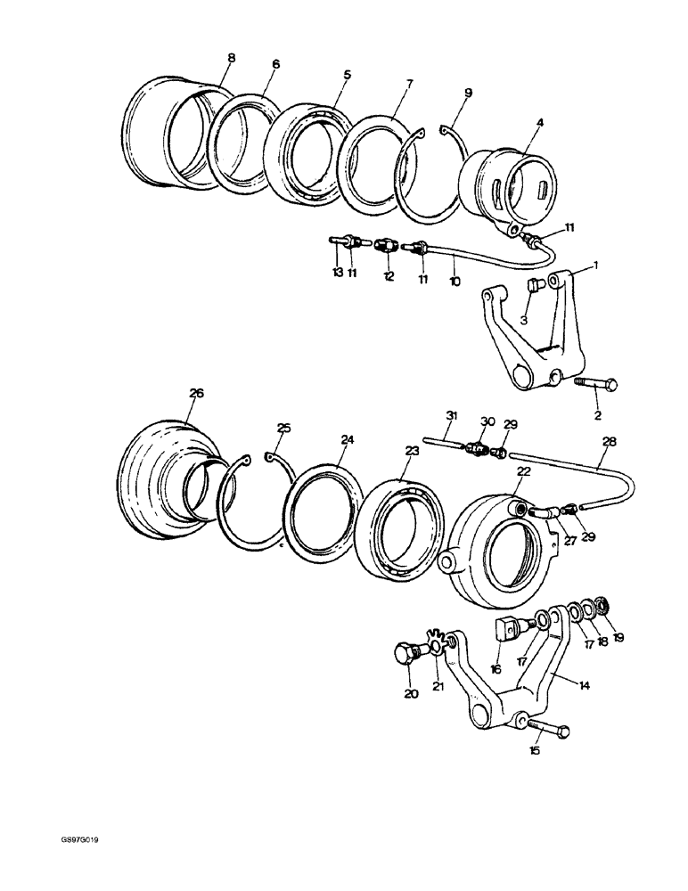 Схема запчастей Case IH 1210 - (6-20) - RELEASE MECHANISM FOR POWER TAKE-OFF CLUTCH (06) - POWER TRAIN