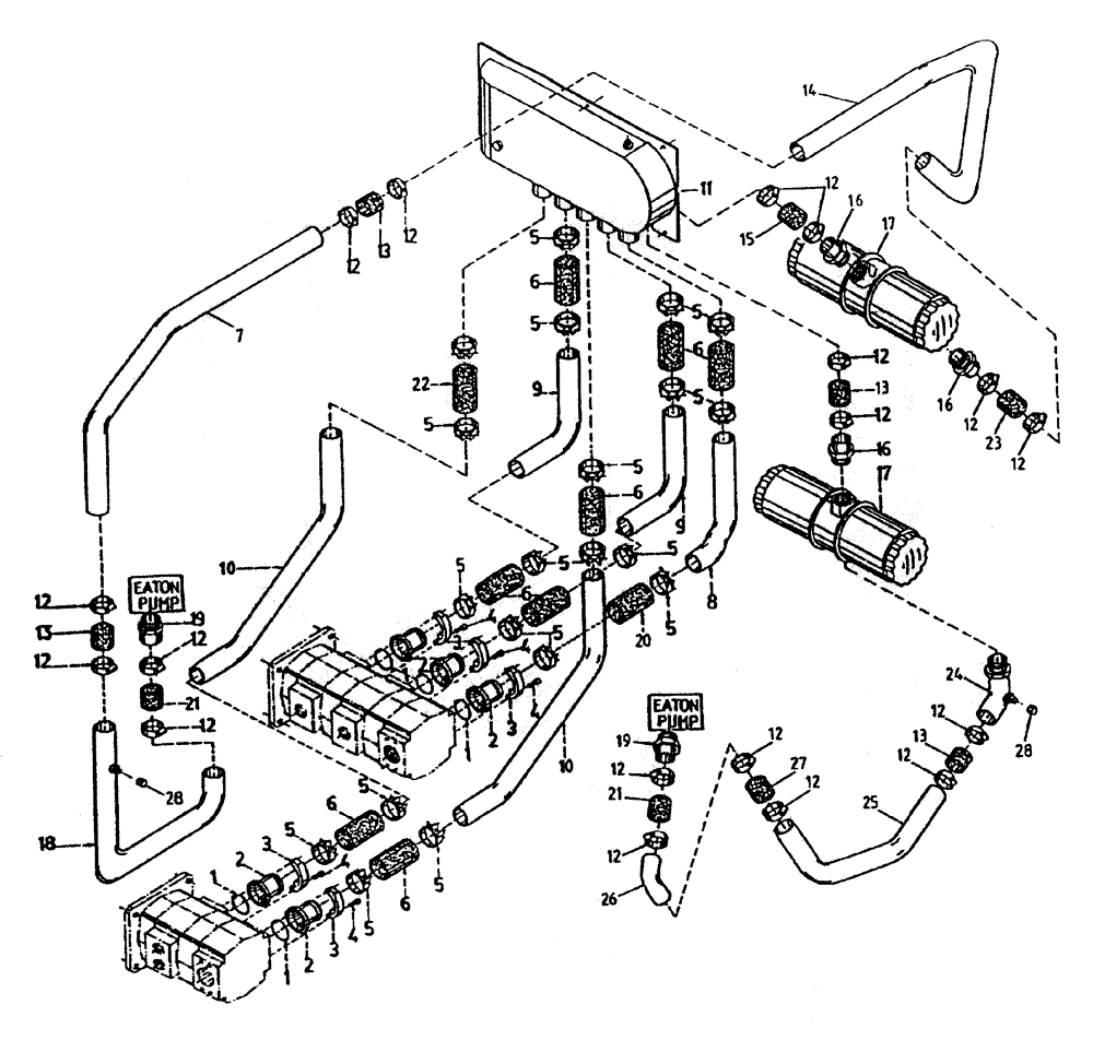 Схема запчастей Case IH 7000 - (B05-25A) - HYDRAULIC SUCTION LINES (TANDEM TRANSMISSION), (L10 Hydraulic Components & Circuits