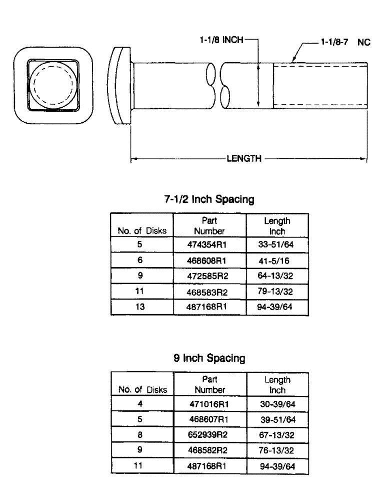 Схема запчастей Case IH 475 - (9-40) - ARBOR BOLT, 1-1/8 INCH SQUARE (09) - CHASSIS/ATTACHMENTS