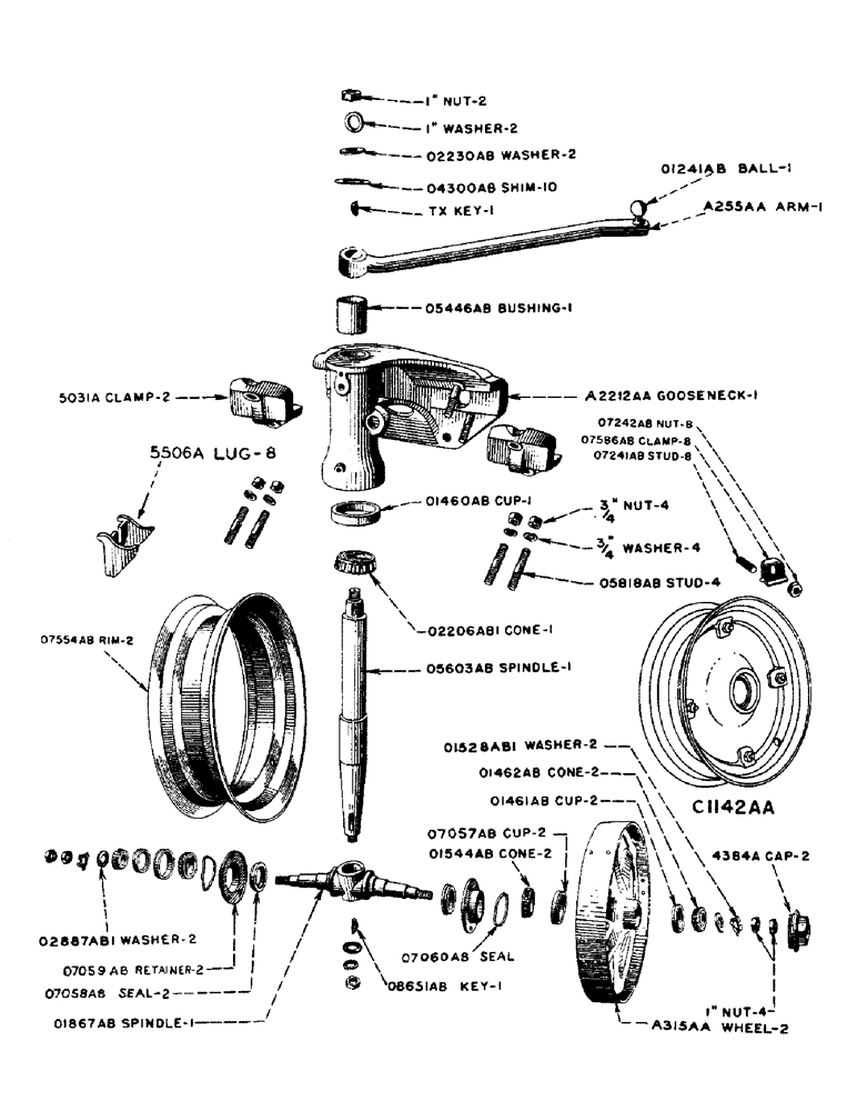 Схема запчастей Case IH DC-SERIES - (102) - DUAL FRONT WHEEL AND SPINDLE, FOR "DC" TRACTOR (06) - POWER TRAIN