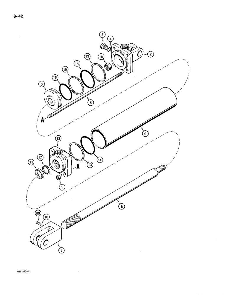 Схема запчастей Case IH 780 - (8-42) - TRANSPORT LIFT CYLINDER, 1272149C91, TIE-BOLT TYPE, 3-1/2 INCH ID (08) - HYDRAULICS