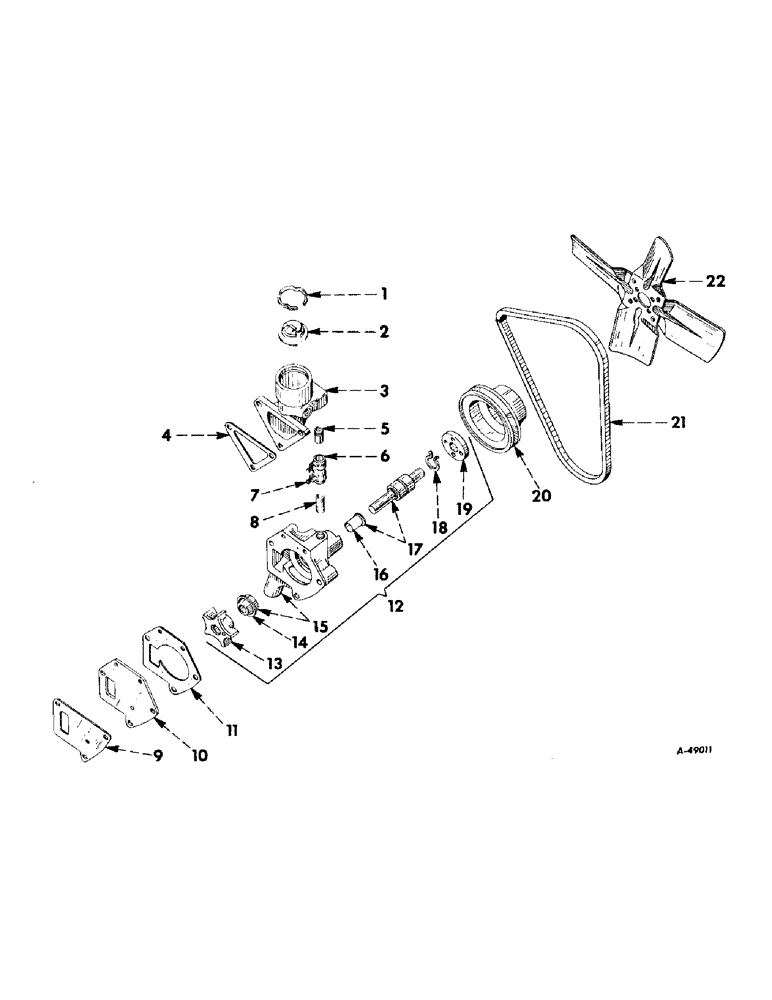 Схема запчастей Case IH 230 - (031) - ENGINE, FAN, THERMOSTAT AND WATER PUMP, C-123, 65001 UP (01) - ENGINE