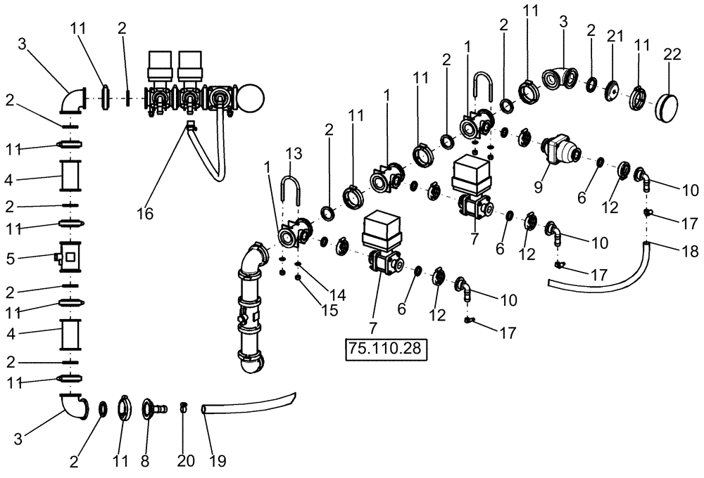 Схема запчастей Case IH 1250 - (75.110.15) - LIQUID FERTILIZER - PLUMBING AND CONTROL - 12 ROW, 400 GALLON TANK (75) - SOIL PREPARATION