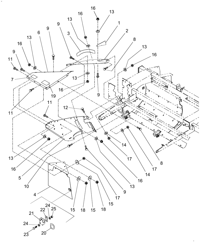 Схема запчастей Case IH RD182 - (90.119.04) - SHIELDING, RH (90) - PLATFORM, CAB, BODYWORK AND DECALS