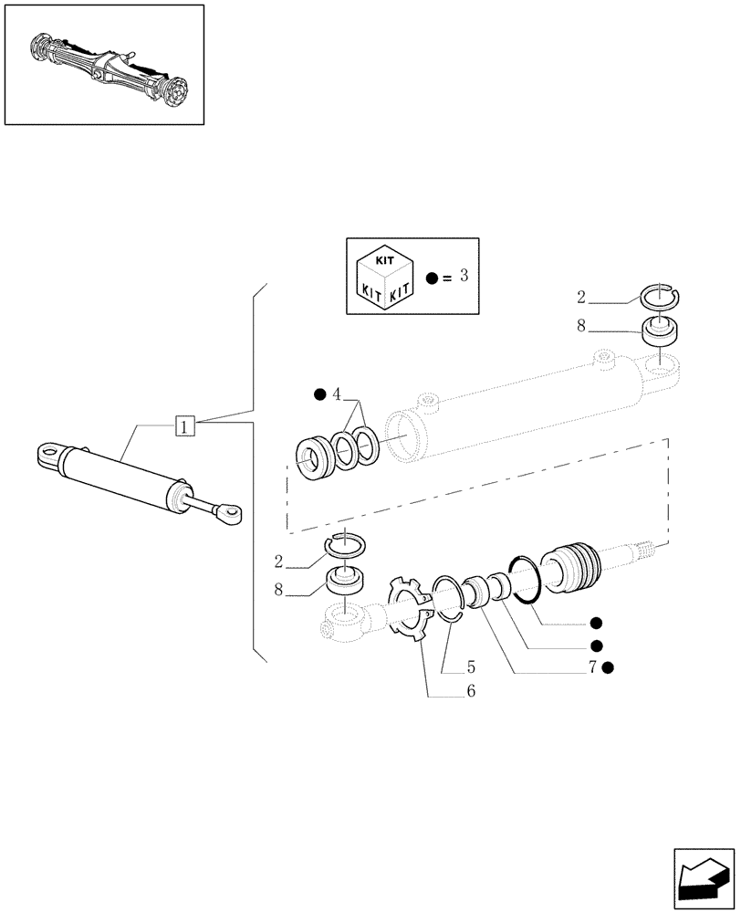 Схема запчастей Case IH MXU110 - (1.40.0/12A) - 4WD FRONT AXLE - HYDRAULIC STEERING CYLINDER BREAKDOWN (04) - FRONT AXLE & STEERING
