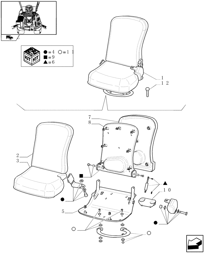 Схема запчастей Case IH PUMA 140 - (1.93.3/03) - PASSENGER SEAT (VAR.330719) (10) - OPERATORS PLATFORM/CAB