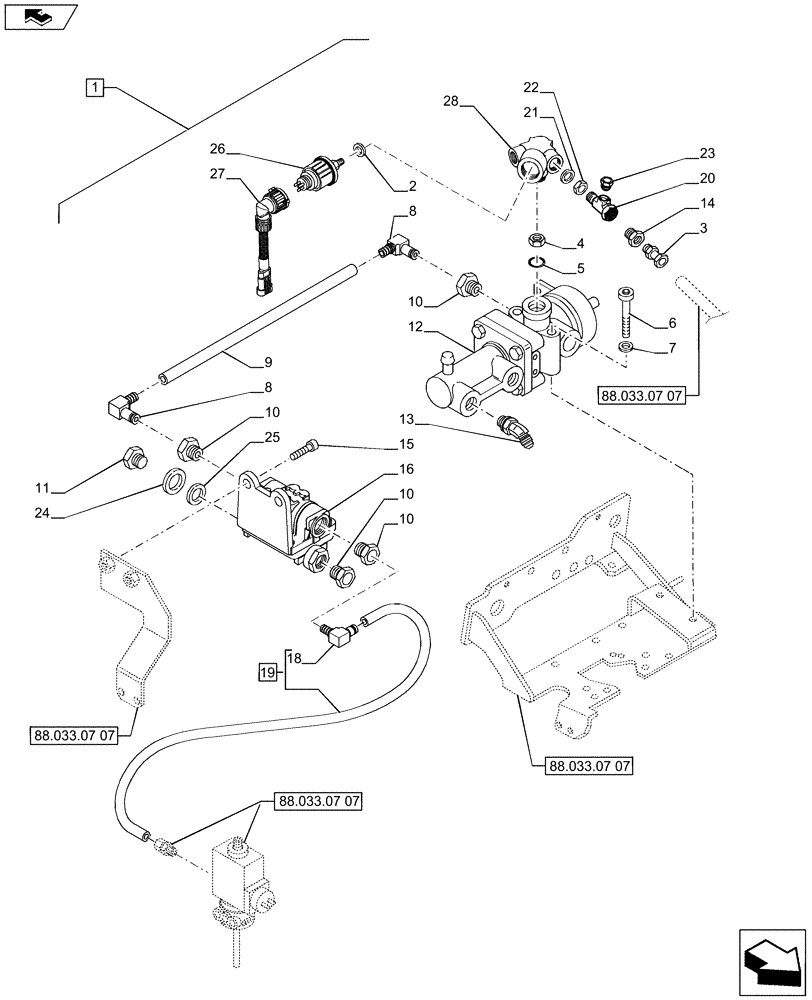 Схема запчастей Case IH PUMA 200 - (88.033.07[08]) - DIA KIT - PNEUMATIC TRAILER BRAKE (ITALY) - CONTROL VALVE AND RELEVANT PARTS (88) - ACCESSORIES