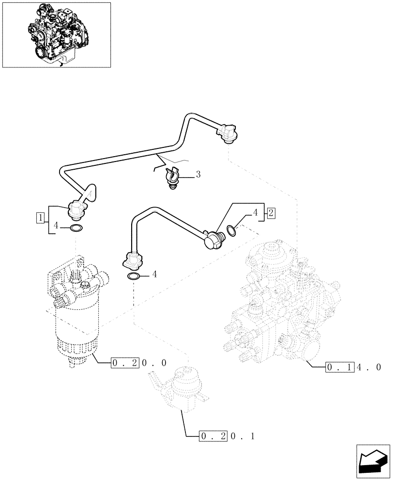 Схема запчастей Case IH PX85 - (0.20.3[01]) - PIPING - FUEL  (504057287) (02) - ENGINE