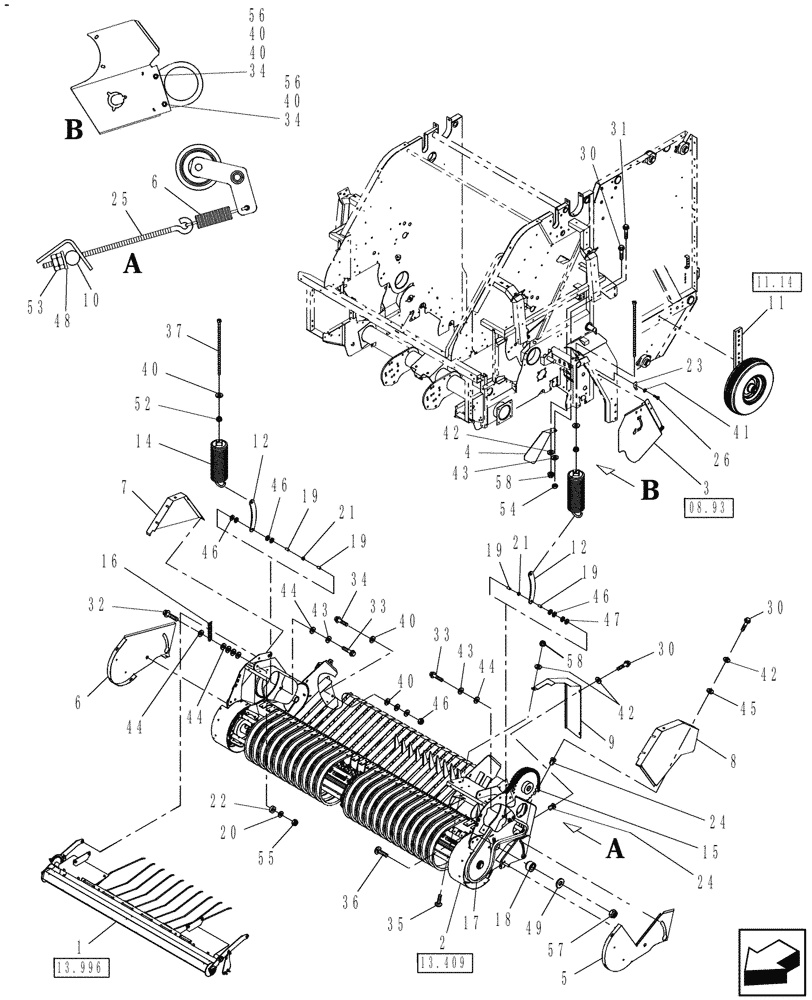 Схема запчастей Case IH RB564 - (13.411[2]) - 2M WIDE PICKUP & STUFFER FEEDER, NORTH AMERICA, CORNSTALK SPECIAL (13) - FEEDER
